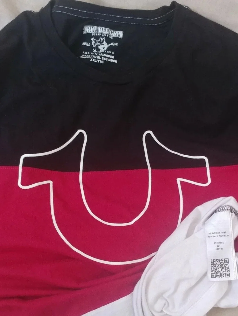 TRUE RELIGION MENS RED-BLACK-WHITE COTTON BIG LOGO SHORT SLEEVE T-SHIRT SIZE 2XL
